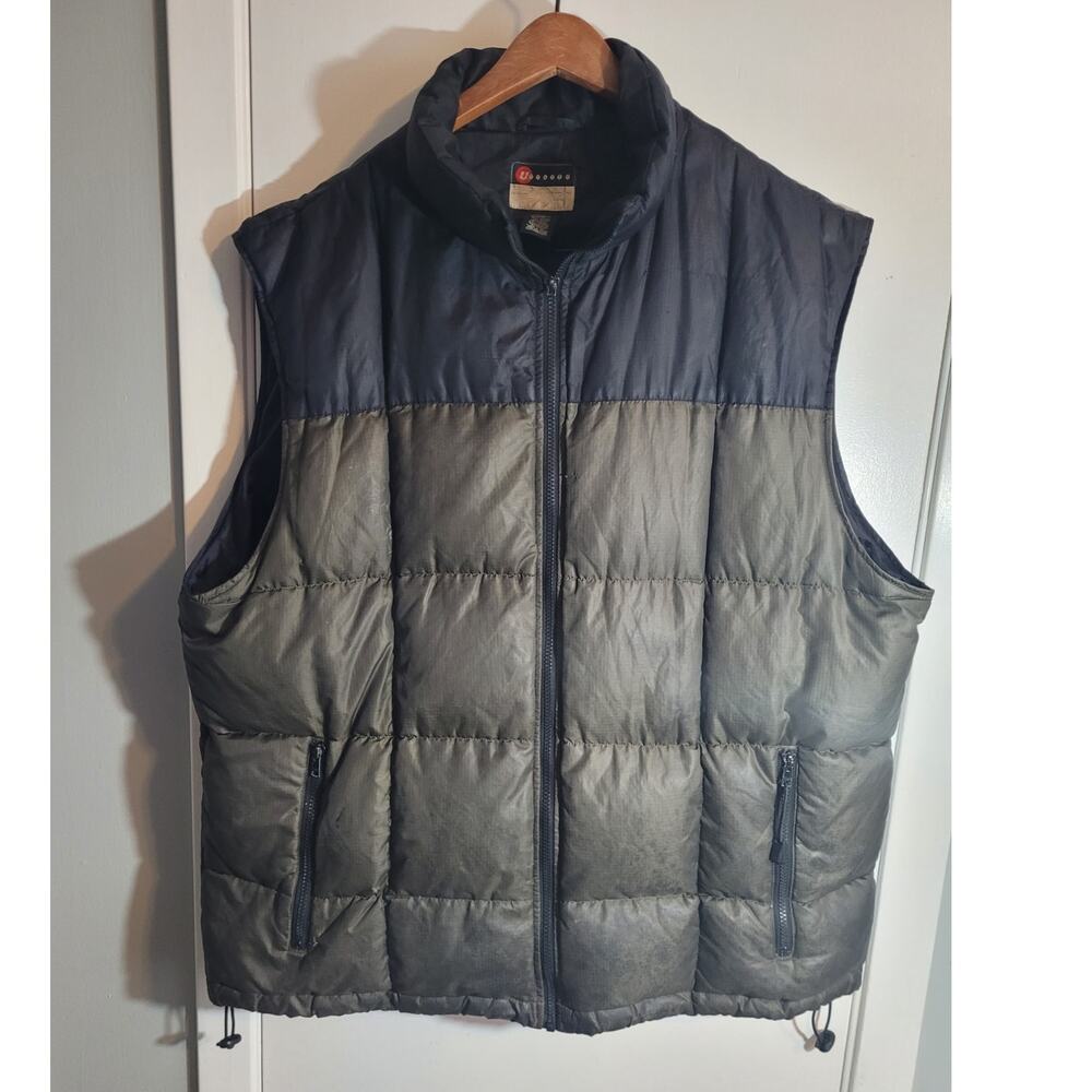 Vintage Down Puffer Vest XL Utility Army Green Quilted Gorpcore Hiking Outdoor